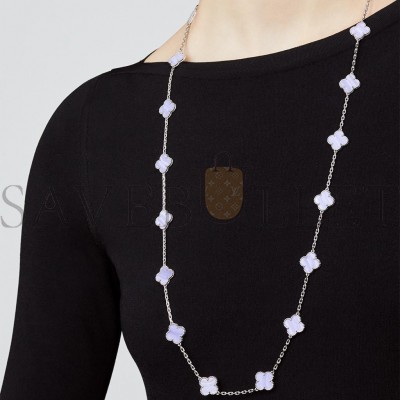VAN CLEEF ARPELS VINTAGE ALHAMBRA LONG NECKLACE, 20 MOTIFS - WHITE GOLD, CHALCEDONY  VCARD80900